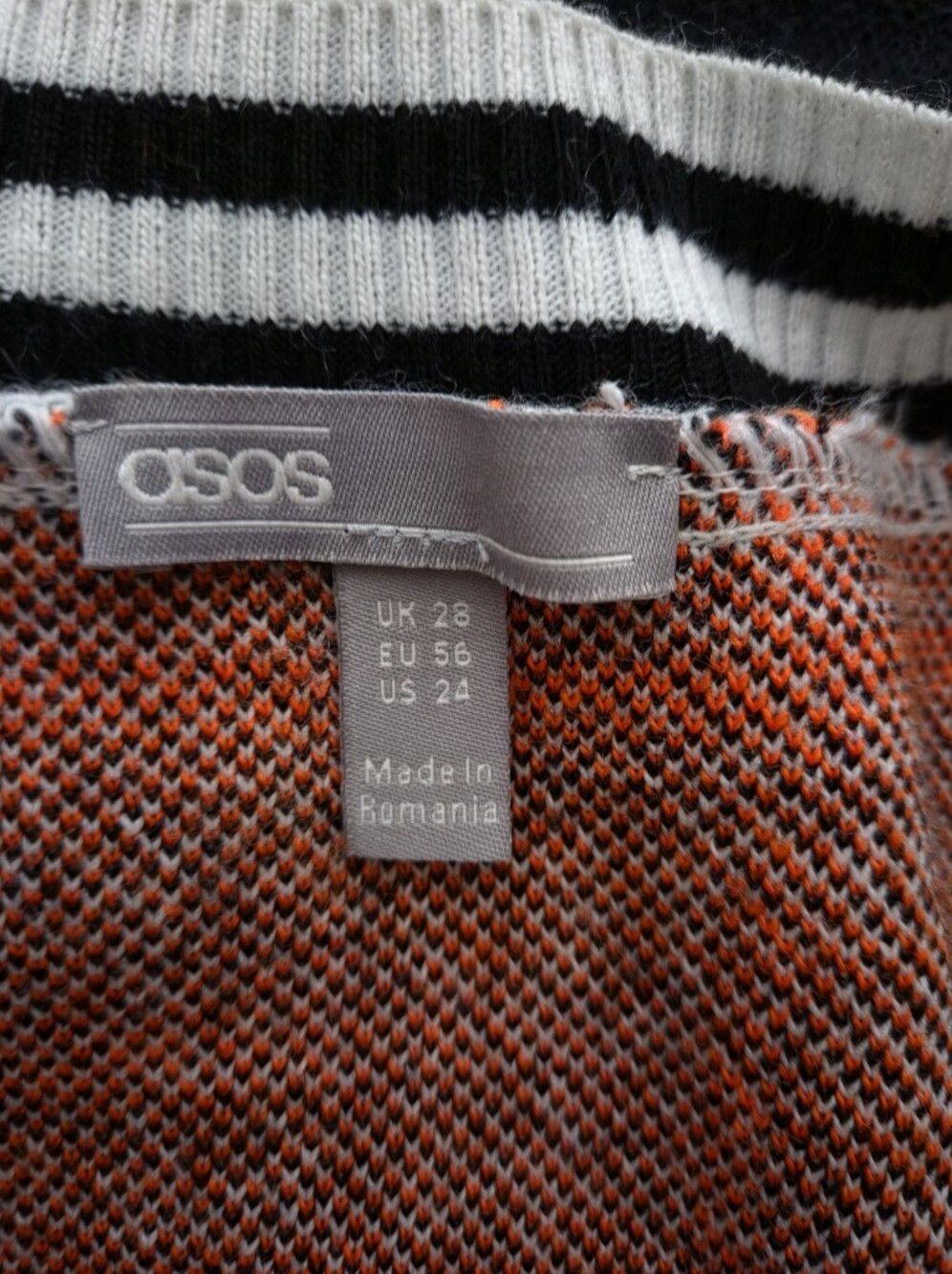 Plus Size ASOS Oversized V-Neck Sweater In Black And White W/ Orange Size 24 - Picture 5 of 5